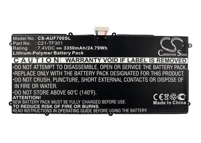 7.4V, 3350mAh, Li-Polymer Battery fits Asus, Ee Pad Tf700, Eee Pad Tf201, 24.79Wh