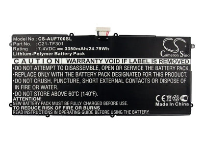 7.4V, 3350mAh, Li-Polymer Battery fits Asus, Ee Pad Tf700, Eee Pad Tf201, 24.79Wh