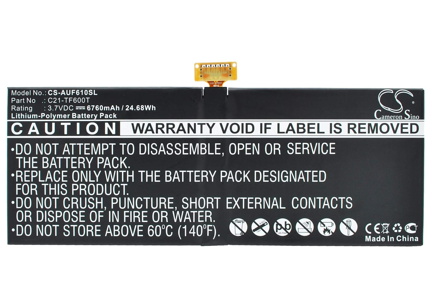 3.7V, 6760mAh, Li-Polymer Battery fits Asus, Vivotab Tf600tl, 25.012Wh