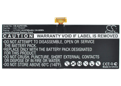 3.7V, 6760mAh, Li-Polymer Battery fits Asus, Vivotab Tf600tl, 25.012Wh