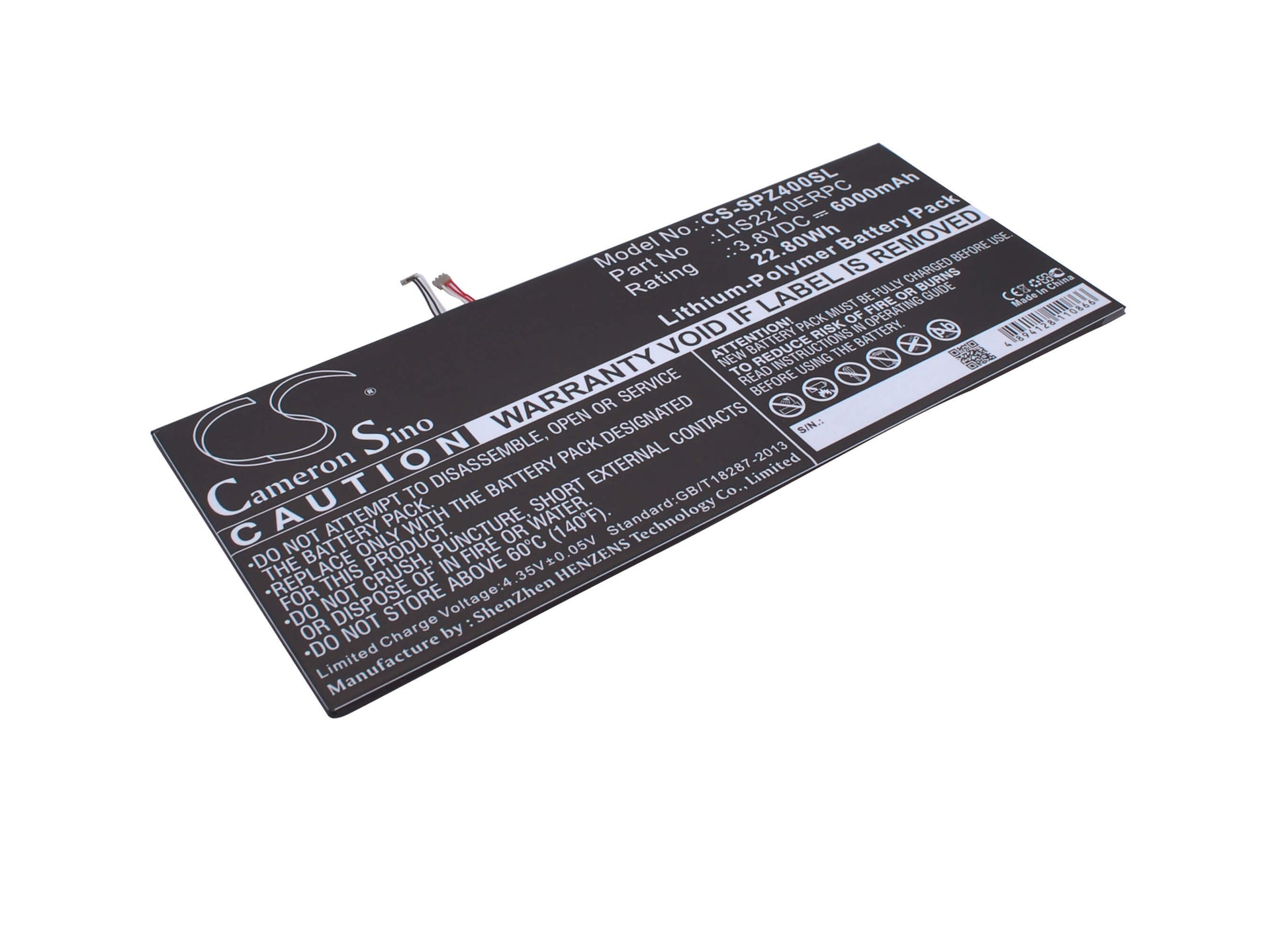 3.8V, 6000mAh, Li-Polymer Battery fits Sony, Sgp771, Xperia Z4 Tablet Sgp712, 22.8Wh