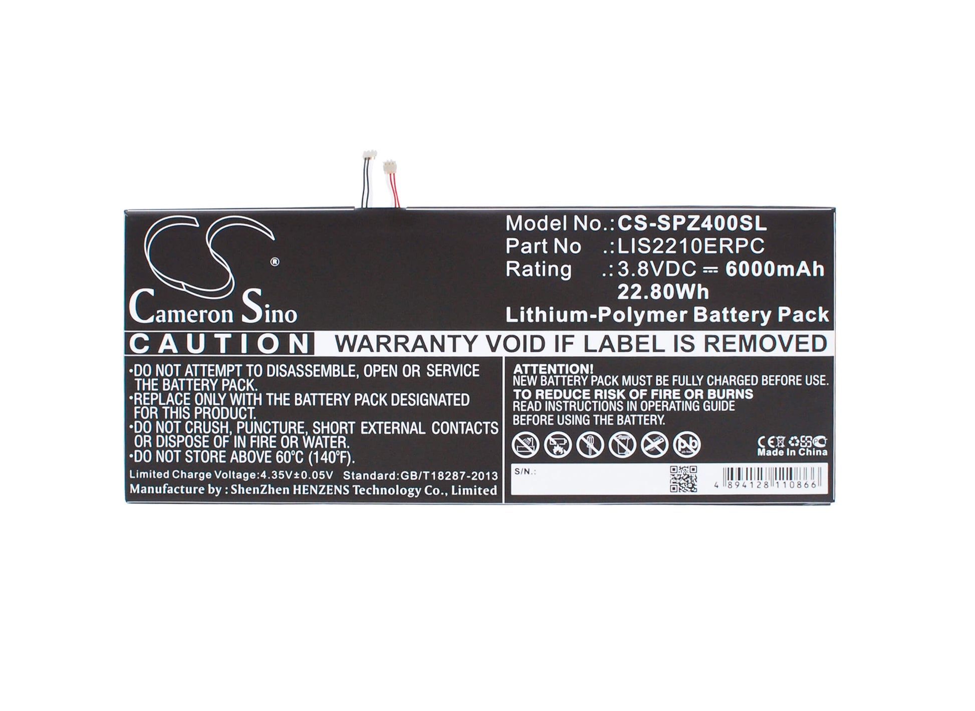 3.8V, 6000mAh, Li-Polymer Battery fits Sony, Sgp771, Xperia Z4 Tablet Sgp712, 22.8Wh