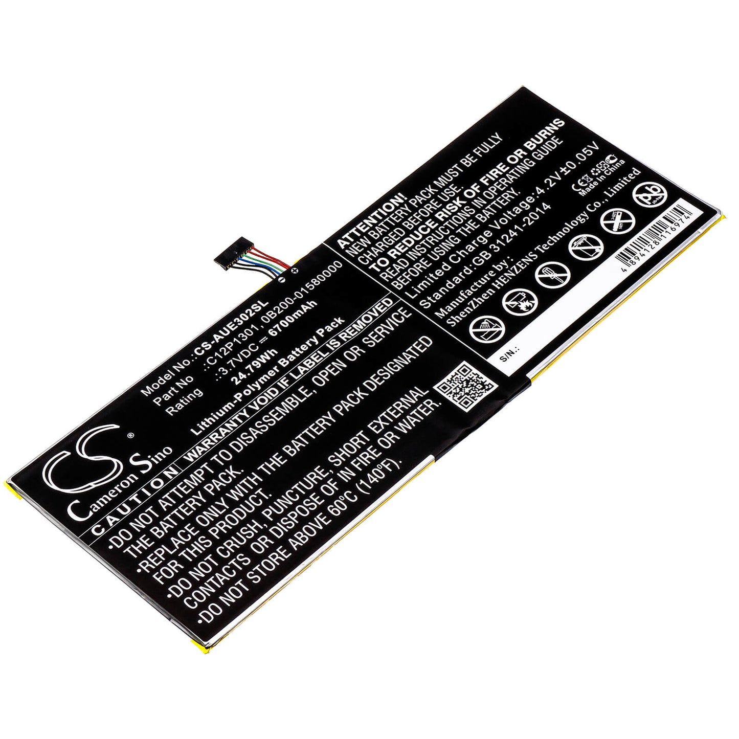 3.7V, 6700mAh, Li-Polymer Battery fits Asus, K00a, Me302c, 24.79Wh