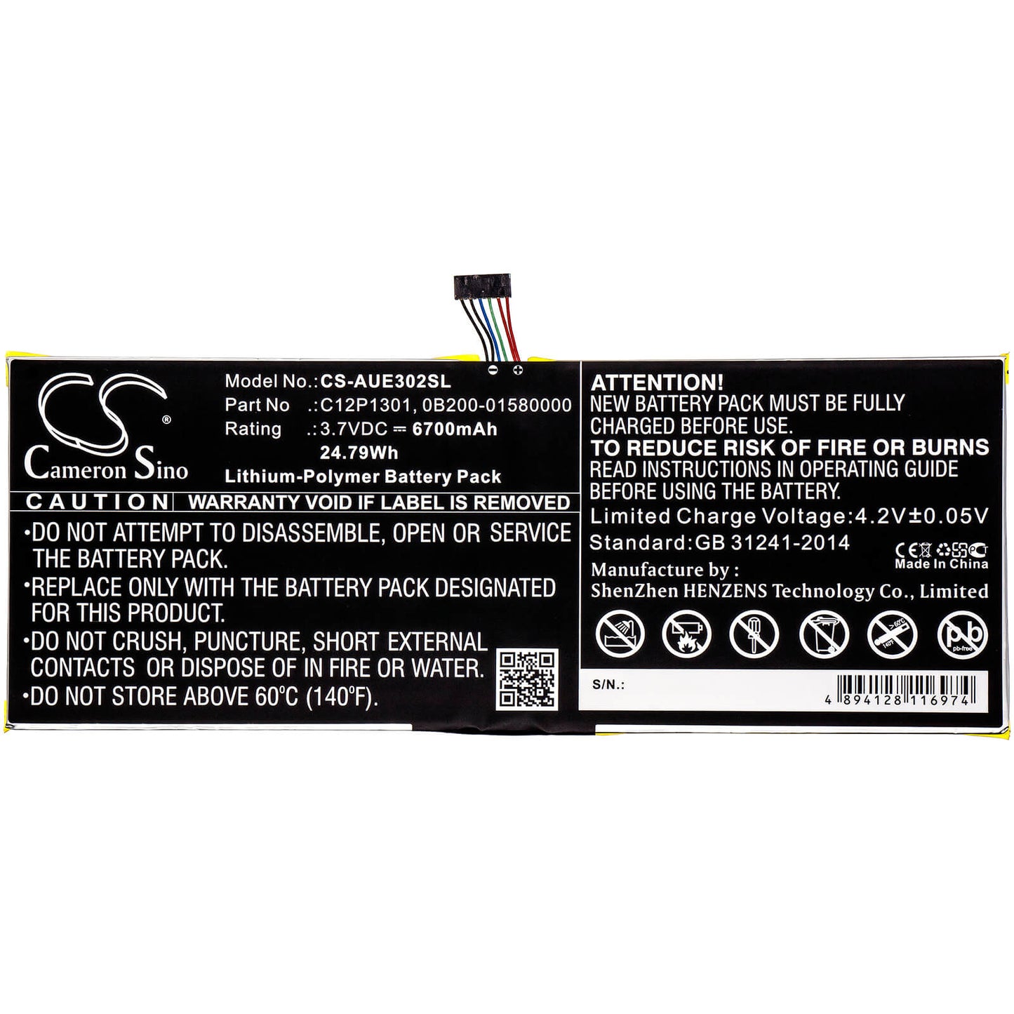 3.7V, 6700mAh, Li-Polymer Battery fits Asus, K00a, Me302c, 24.79Wh
