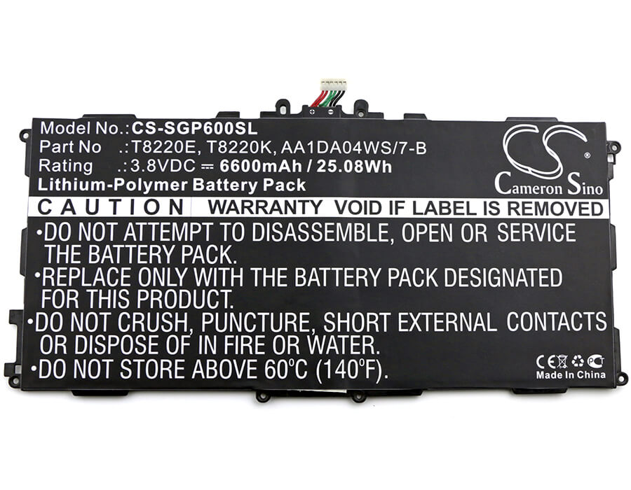 3.8V, 6600mAh, Li-Polymer Battery fits Samsung, Galaxy Note 10.1, Galaxy Note 10.1 2014, 25.08Wh