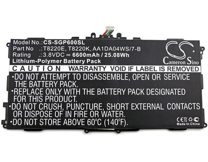 3.8V, 6600mAh, Li-Polymer Battery fits Samsung, Galaxy Note 10.1, Galaxy Note 10.1 2014, 25.08Wh
