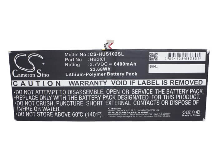3.7V, 6400mAh, Li-Polymer Battery fits Huawei, Mediapad 10 Link, S10-201w, 23.68Wh