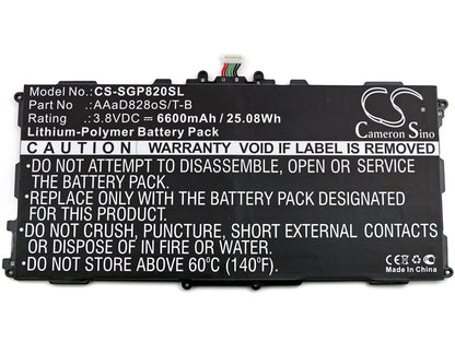 3.8V, 6600mAh, Li-Polymer Battery fits Samsung, Galaxy Tab 3 Plus 10.1, Gt-p8220, 25.08Wh