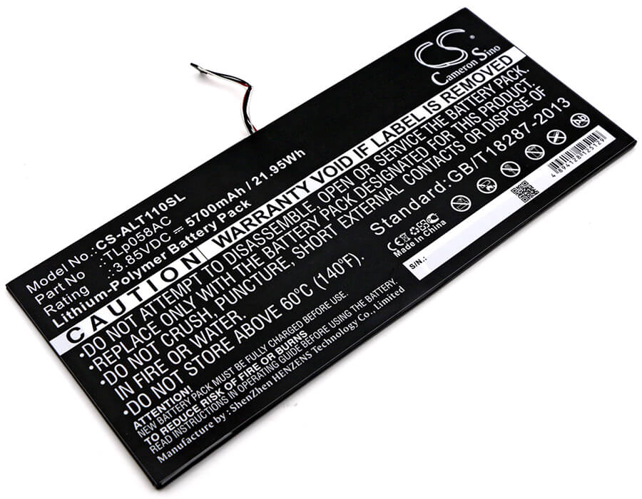 3.85V, 5700mAh, Li-Polymer Battery fits Alcatel, One Touch Plus 10", Ot-8085, 21.945Wh
