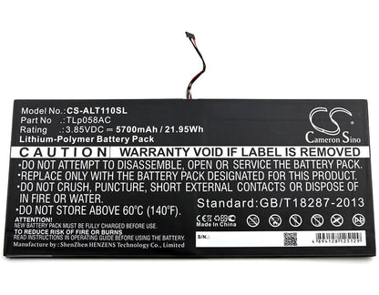 3.85V, 5700mAh, Li-Polymer Battery fits Alcatel, One Touch Plus 10", Ot-8085, 21.945Wh