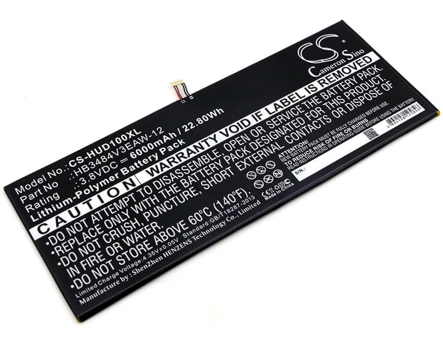 3.8V, 6000mAh, Li-Polymer Battery fits Huawei, D-01h, Dtab, 22.8Wh