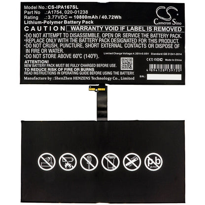 3.77V, 10800mAh, Li-Polymer Battery fits Apple, A1670, A1671, 40.716Wh