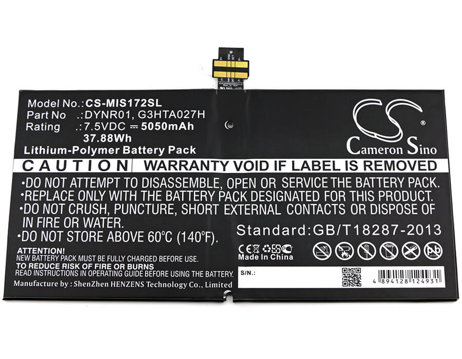 7.5V, 5050mAh, Li-Polymer Battery fits Microsoft, 1724, Surface 4, 37.875Wh