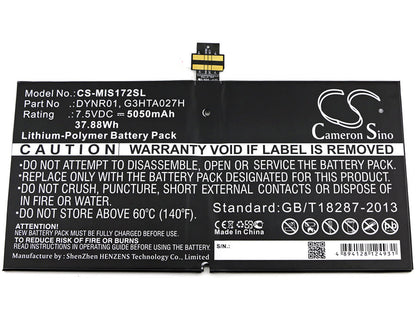 7.5V, 5050mAh, Li-Polymer Battery fits Microsoft, 1724, Surface 4, 37.875Wh
