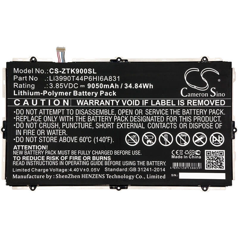 3.85V, 9050mAh, Li-Polymer Battery fits Zte, K90u, Zpad 10.1, 34.8425Wh