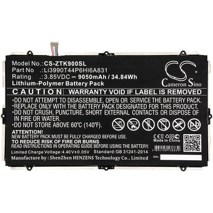 3.85V, 9050mAh, Li-Polymer Battery fits Zte, K90u, Zpad 10.1, 34.8425Wh