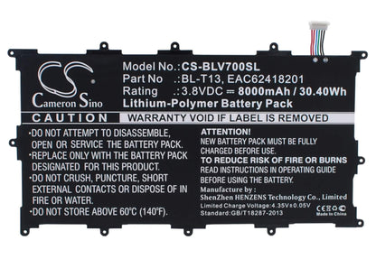 3.8V, 8000mAh, Li-Polymer Battery fits Lg, G Pad 10.1", G Pad Tablet 10.1", 30.4Wh
