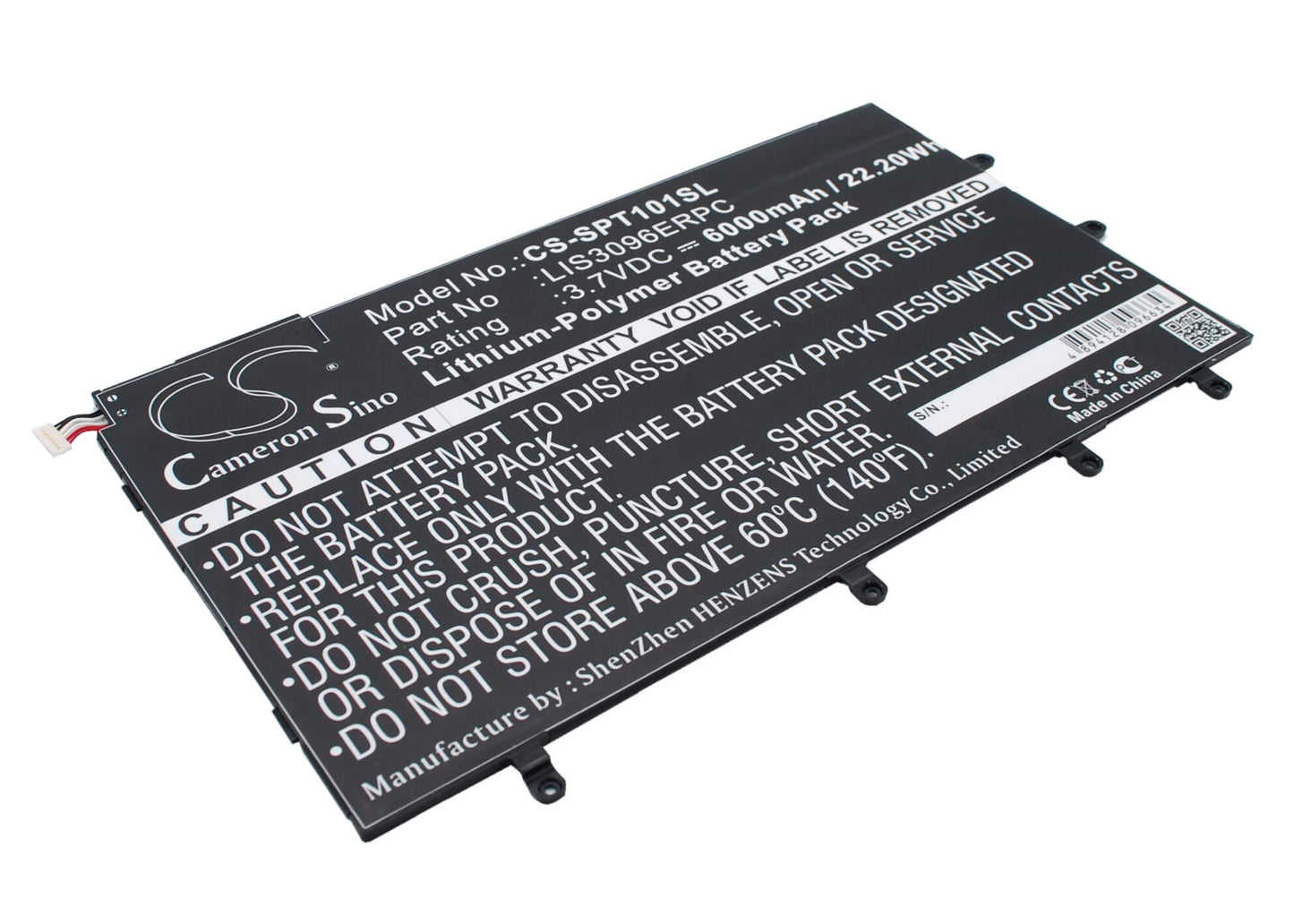3.7V, 6000mAh, Li-Polymer Battery fits Sony, Sgp321, So-03e, 22.2Wh