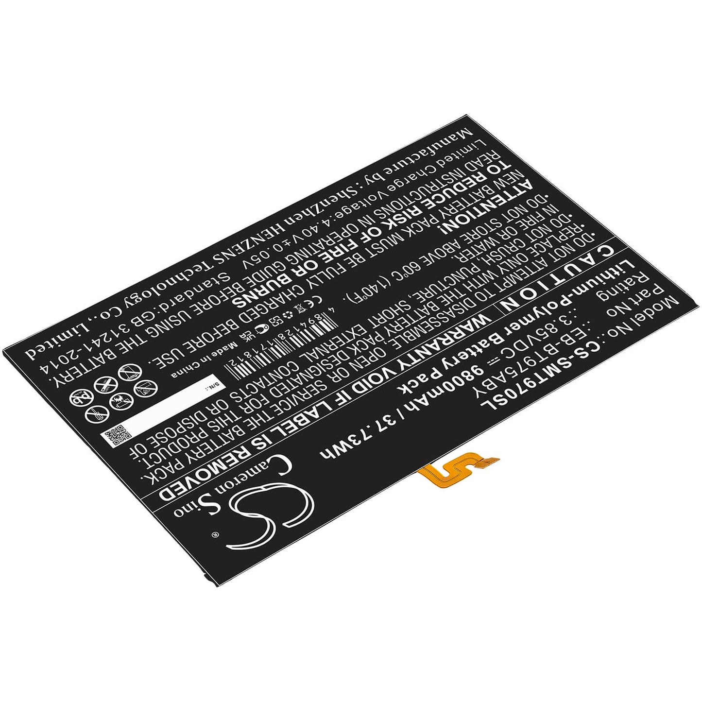 3.85V, 9800mAh, Li-Polymer Battery fits Samsung, Galaxy Tab S7 Plus 12.4, Galaxy Tab S7+ 12.4 2020, 37.73Wh