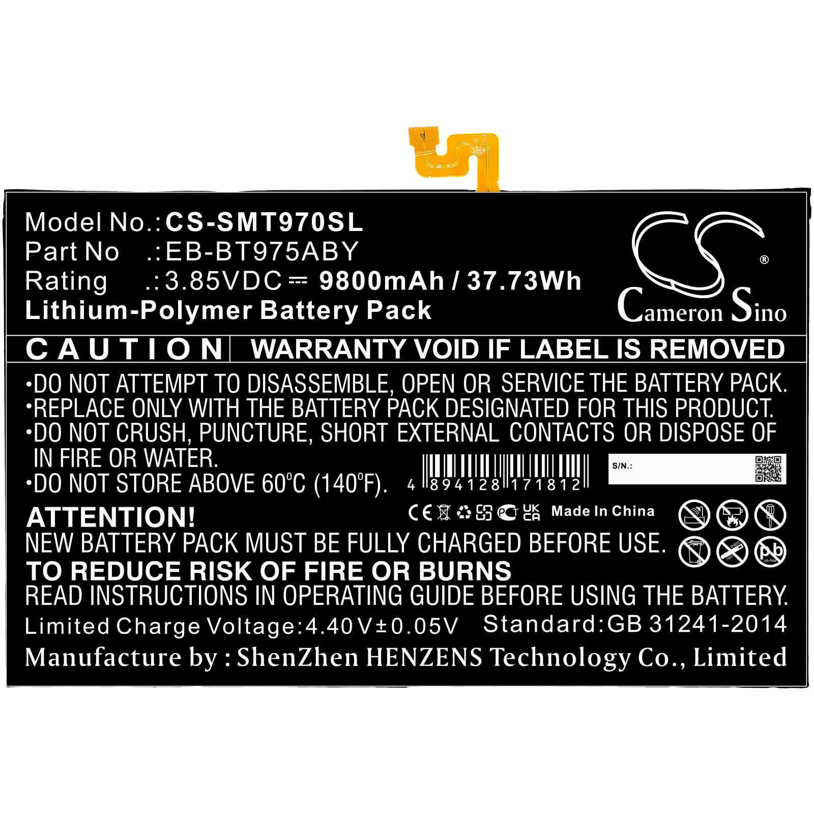 3.85V, 9800mAh, Li-Polymer Battery fits Samsung, Galaxy Tab S7 Plus 12.4, Galaxy Tab S7+ 12.4 2020, 37.73Wh