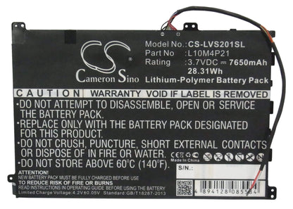 3.7V, 7650mAh, Li-Polymer Battery fits Lenovo, Ideapad S2010, 28.305Wh