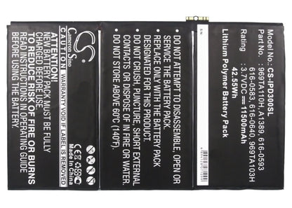 3.7V, 11500mAh, Li-Polymer Battery fits Apple, A1389, A1403a, 42.55Wh
