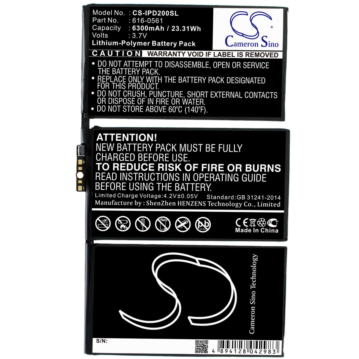 3.7V, 6300mAh, Li-Polymer Battery fits Apple, A1316, A1376, 23.31Wh