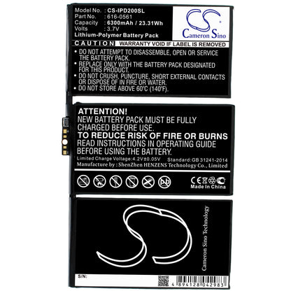 3.7V, 6300mAh, Li-Polymer Battery fits Apple, A1316, A1376, 23.31Wh