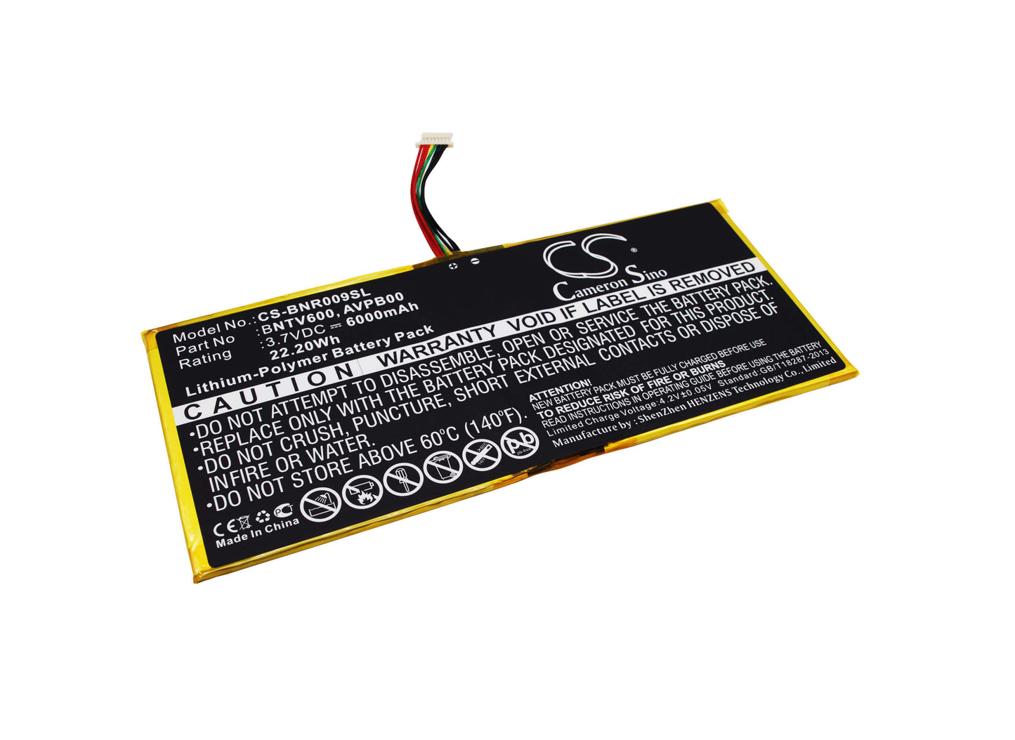 3.7V, 6000mAh, Li-Polymer Battery fits Barnes & Noble, Bntv600, Nook Hd+ Plus, 22.2Wh