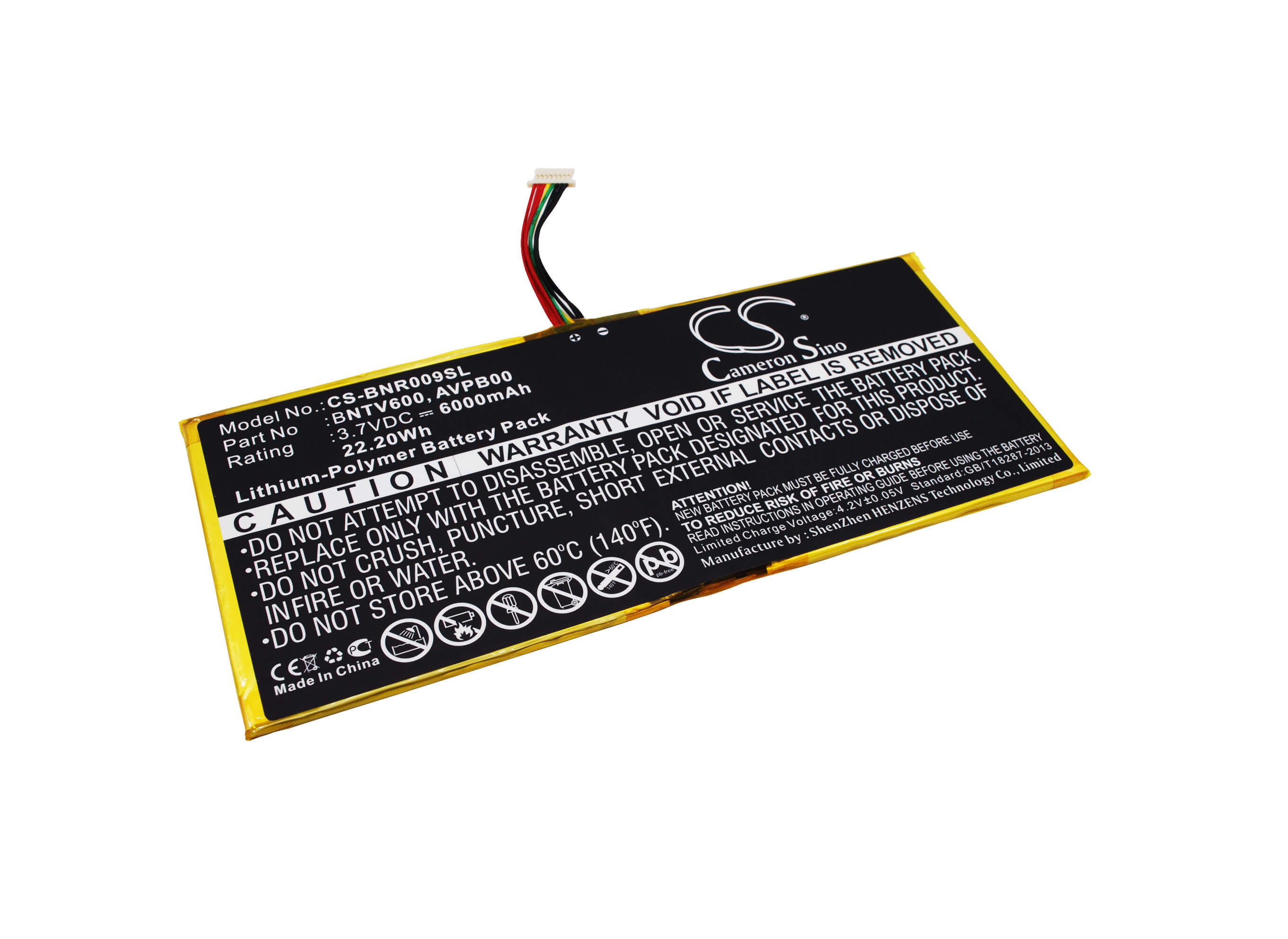 3.7V, 6000mAh, Li-Polymer Battery fits Barnes & Noble, Bntv600, Nook Hd+ Plus, 22.2Wh