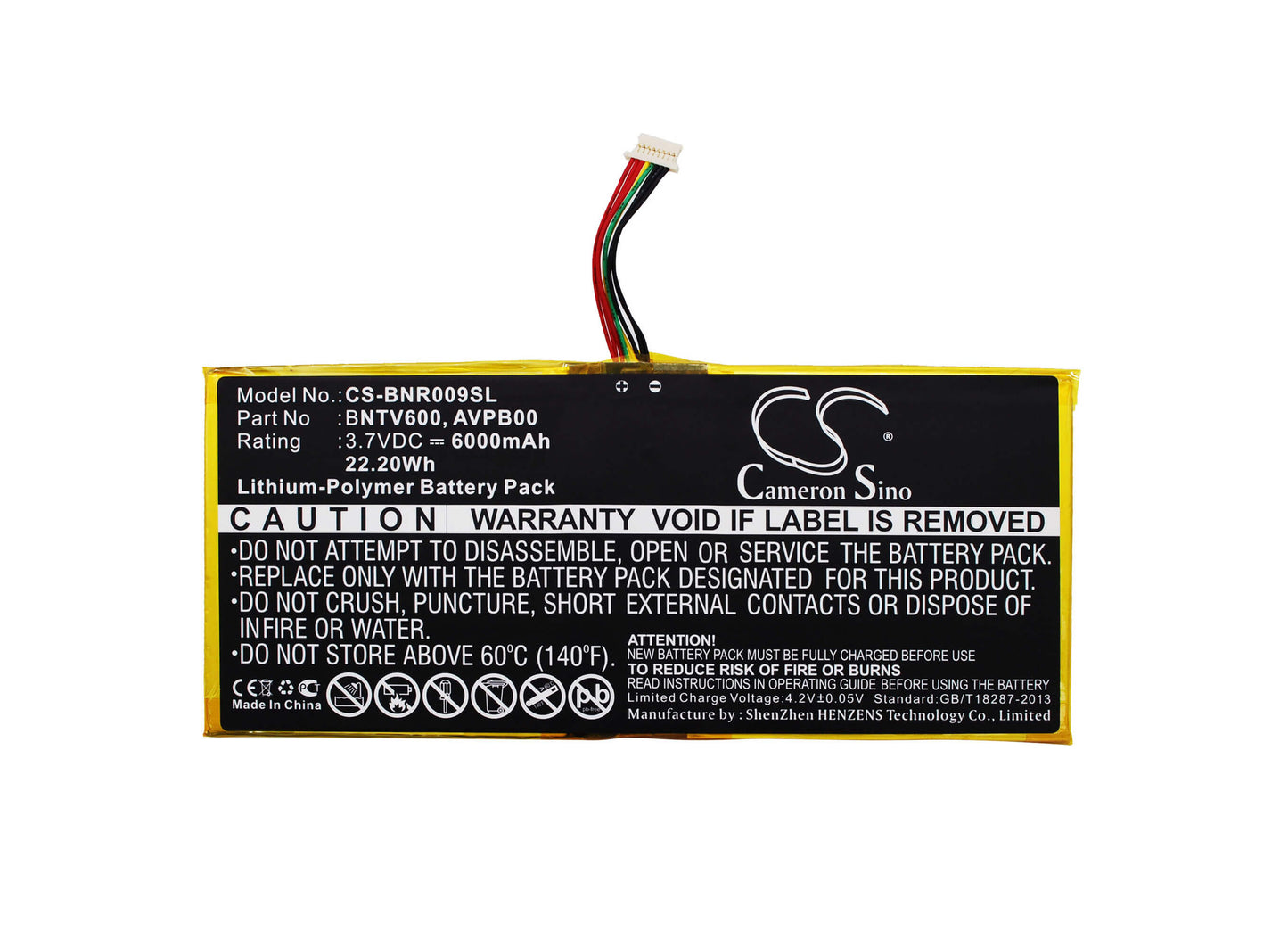 3.7V, 6000mAh, Li-Polymer Battery fits Barnes & Noble, Bntv600, Nook Hd+ Plus, 22.2Wh