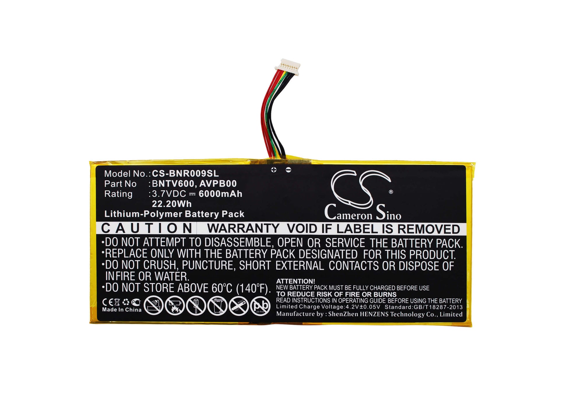 3.7V, 6000mAh, Li-Polymer Battery fits Barnes & Noble, Bntv600, Nook Hd+ Plus, 22.2Wh
