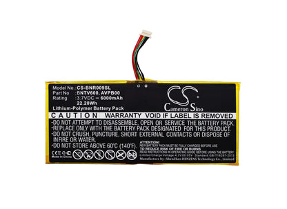3.7V, 6000mAh, Li-Polymer Battery fits Barnes & Noble, Bntv600, Nook Hd+ Plus, 22.2Wh