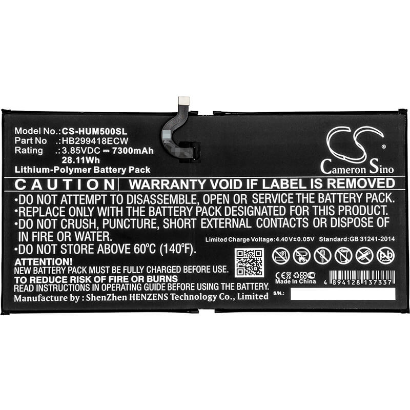 3.85V, 7300mAh, Li-Polymer Battery fits Huawei, Cmr-al09, Cmr-al19, 28.105Wh