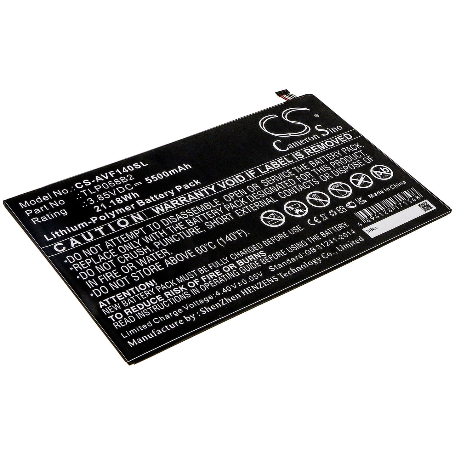 3.85V, 5500mAh, Li-Polymer Battery fits Vodafone, Tab Prime 7, Vfd-1400, 21.175Wh