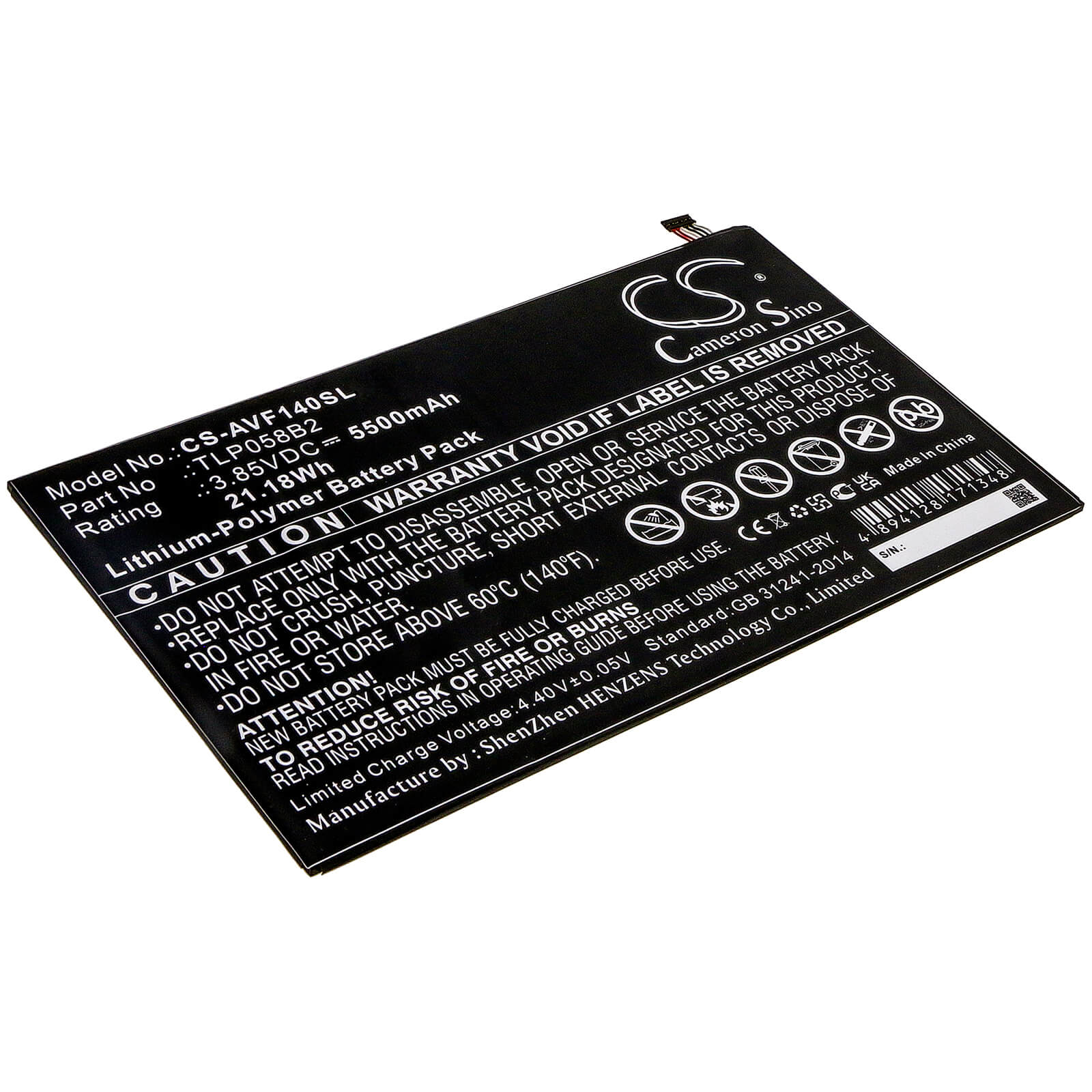 3.85V, 5500mAh, Li-Polymer Battery fits Vodafone, Tab Prime 7, Vfd-1400, 21.175Wh