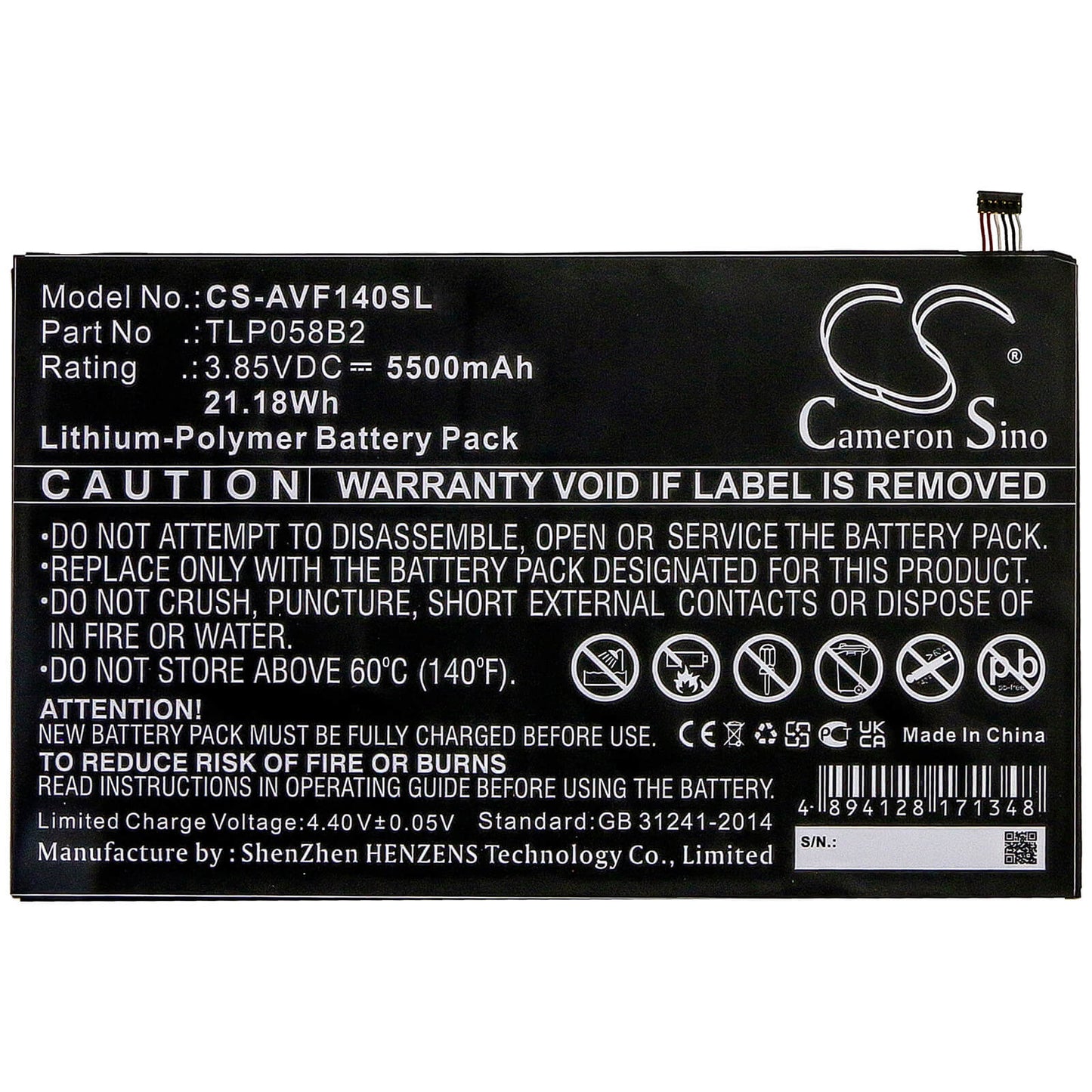 3.85V, 5500mAh, Li-Polymer Battery fits Vodafone, Tab Prime 7, Vfd-1400, 21.175Wh