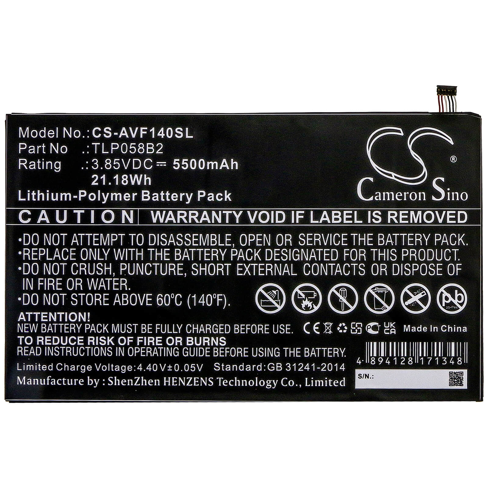 3.85V, 5500mAh, Li-Polymer Battery fits Vodafone, Tab Prime 7, Vfd-1400, 21.175Wh