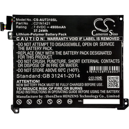 7.6V, 4900mAh, Li-Polymer Battery fits Asus, Transformer Book T300chi, 37.24Wh