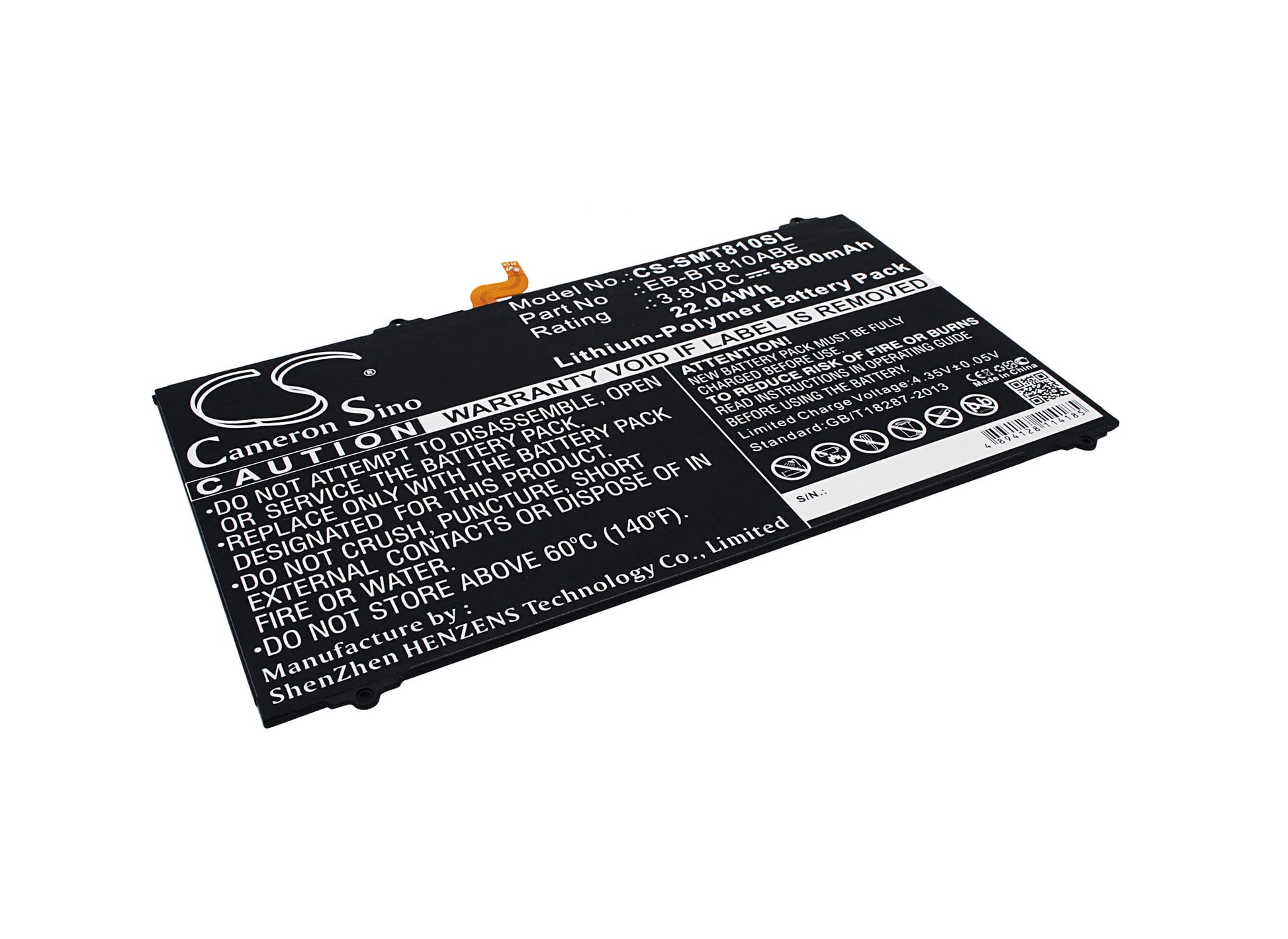 3.8V, 5800mAh, Li-Polymer Battery fits Samsung, Galaxy Tab S2 9.7 Lte-a, Galaxy Tab S2 9.7 Td-lte, 22.04Wh