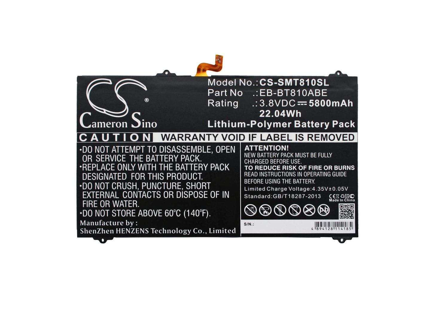 3.8V, 5800mAh, Li-Polymer Battery fits Samsung, Galaxy Tab S2 9.7 Lte-a, Galaxy Tab S2 9.7 Td-lte, 22.04Wh