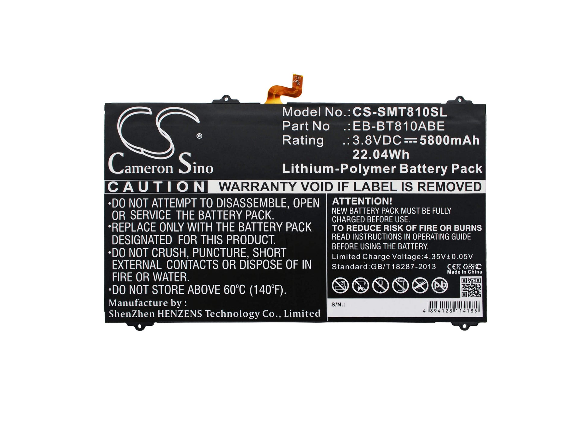 3.8V, 5800mAh, Li-Polymer Battery fits Samsung, Galaxy Tab S2 9.7 Lte-a, Galaxy Tab S2 9.7 Td-lte, 22.04Wh