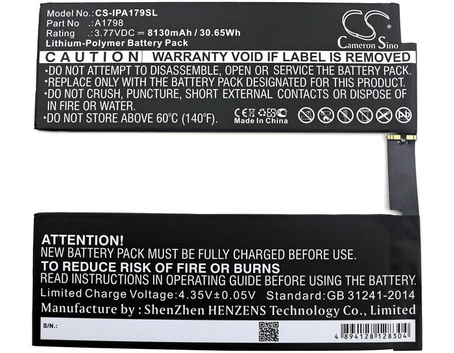 3.77V, 8130mAh, Li-Polymer Battery fits Apple, A1701, A1709, 30.6501Wh