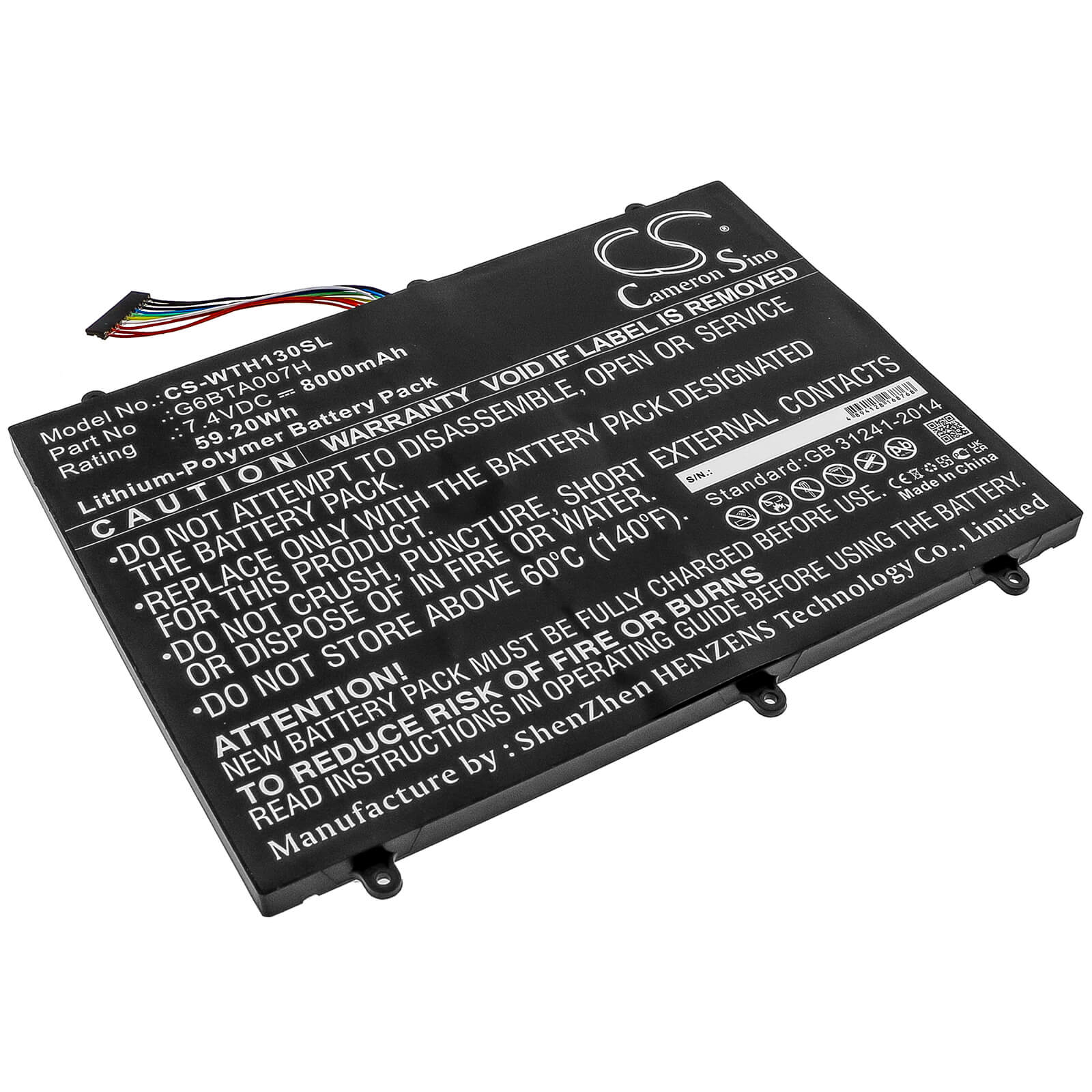 7.4V, 8000mAh, Li-Polymer Battery fits Wacom, Cintiq Companion 2, Dth-w1300, 59.2Wh
