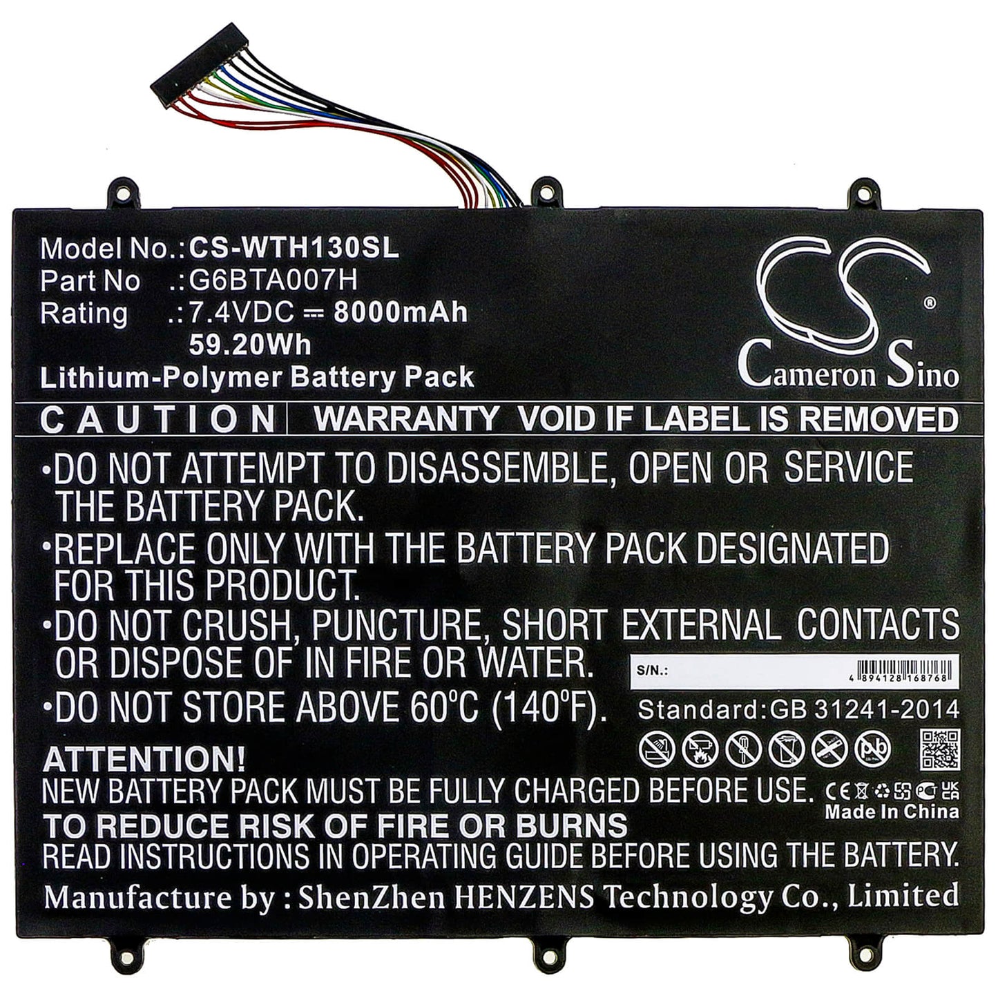 7.4V, 8000mAh, Li-Polymer Battery fits Wacom, Cintiq Companion 2, Dth-w1300, 59.2Wh
