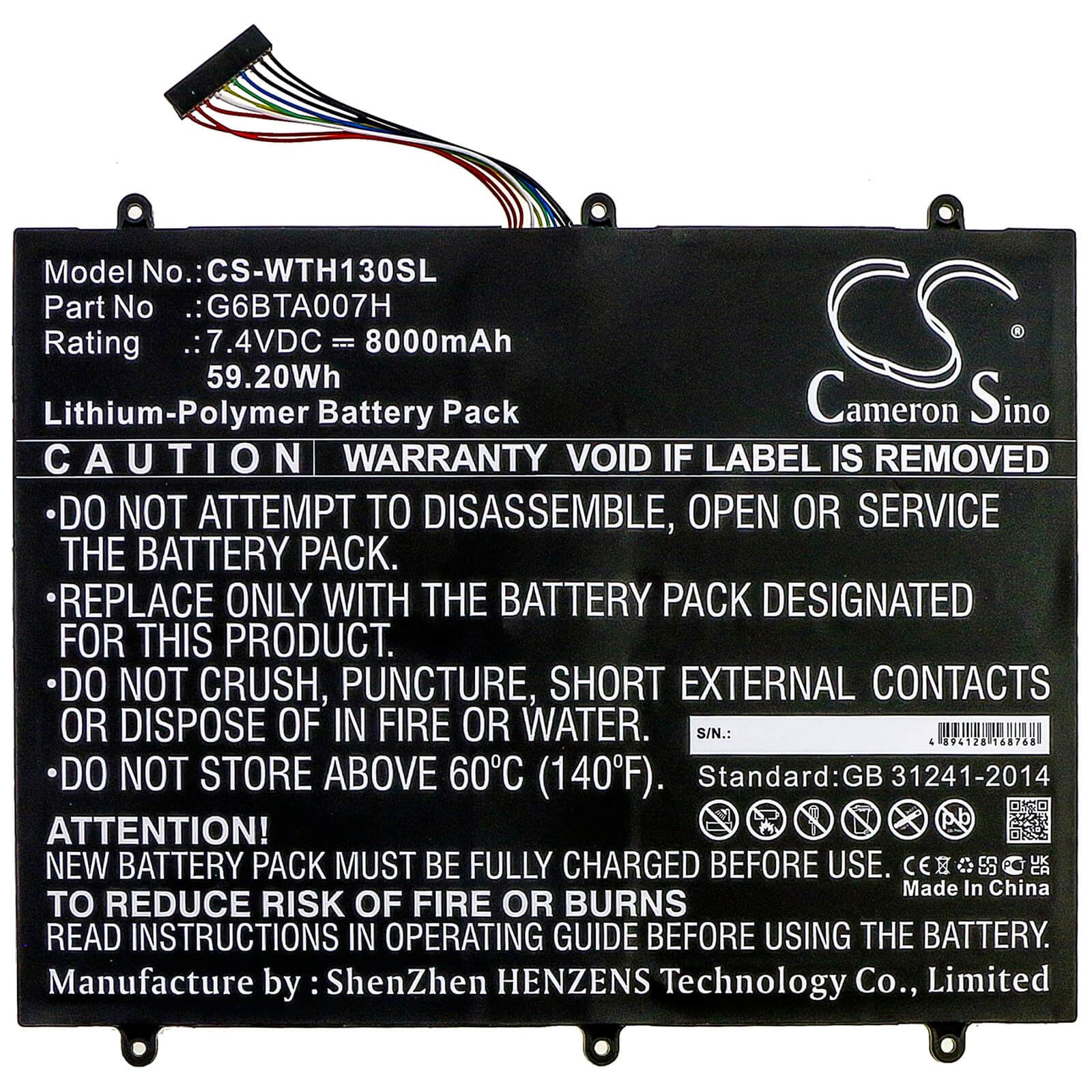 7.4V, 8000mAh, Li-Polymer Battery fits Wacom, Cintiq Companion 2, Dth-w1300, 59.2Wh