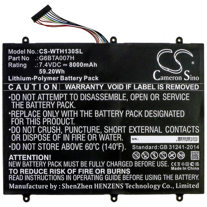 7.4V, 8000mAh, Li-Polymer Battery fits Wacom, Cintiq Companion 2, Dth-w1300, 59.2Wh