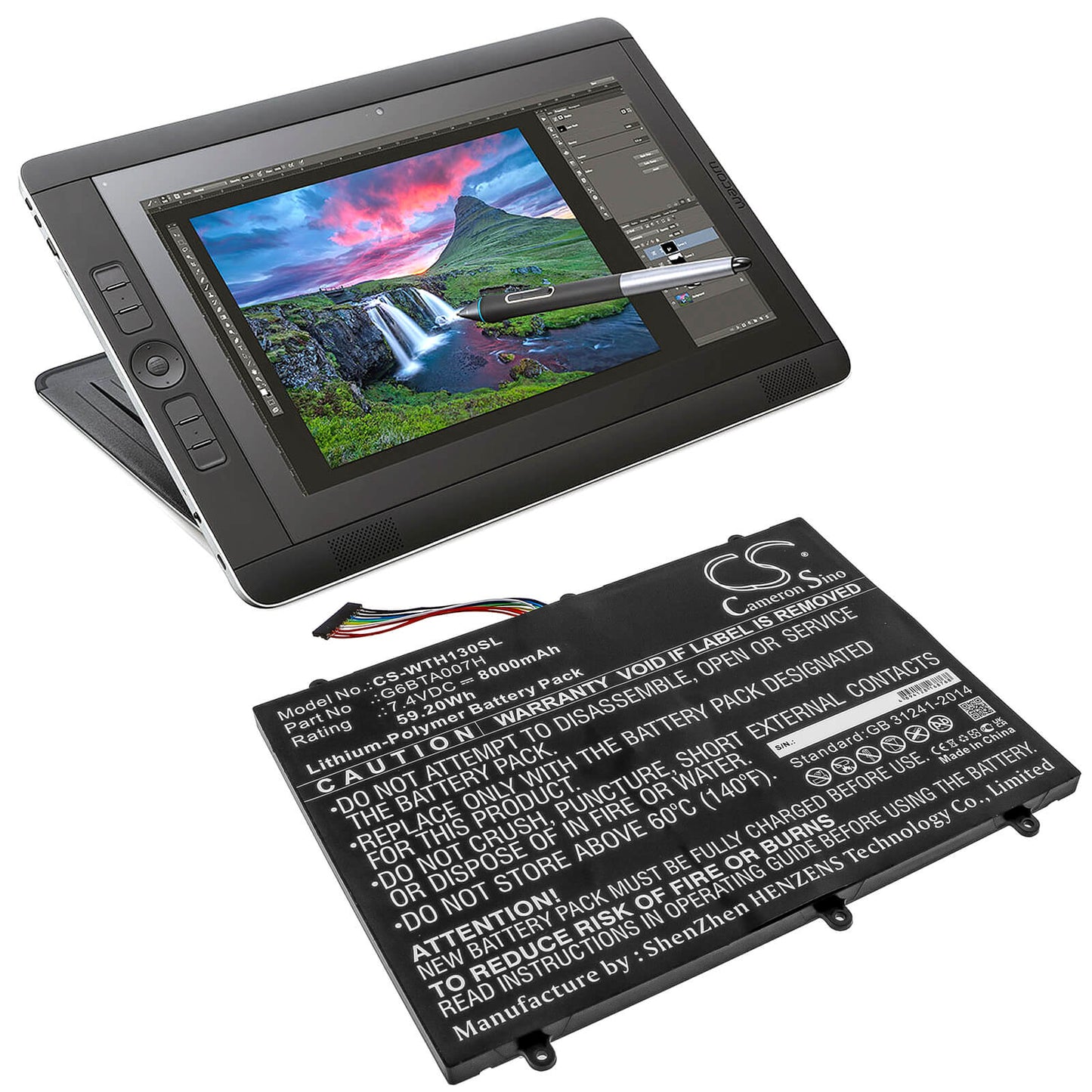 7.4V, 8000mAh, Li-Polymer Battery fits Wacom, Cintiq Companion 2, Dth-w1300, 59.2Wh