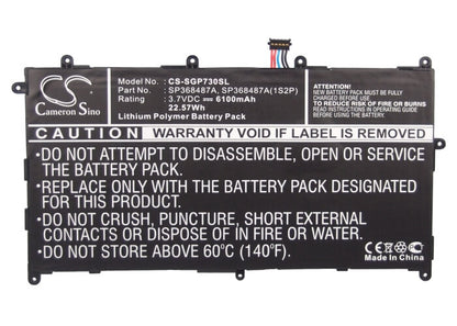 3.7V, 6100mAh, Li-Polymer Battery fits Samsung, Galaxy Tab 8.9, Gt-p7300, 22.57Wh