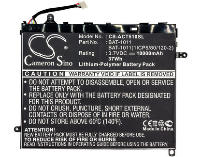 3.7V, 10000mAh, Li-Polymer Battery fits Acer, Iconia A511, Iconia Tab A510, 37Wh